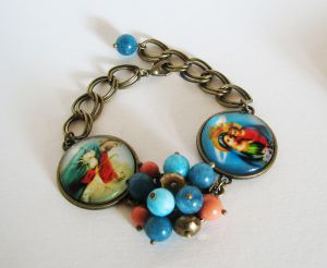 Bracciale con cabochon Gesù e Maria su catena