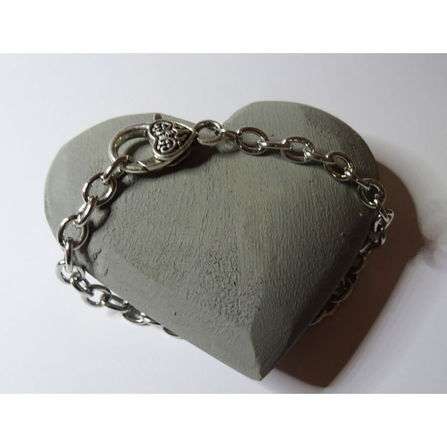 Bracciale a catena placcato argento con chiusura a cuore 20 cm