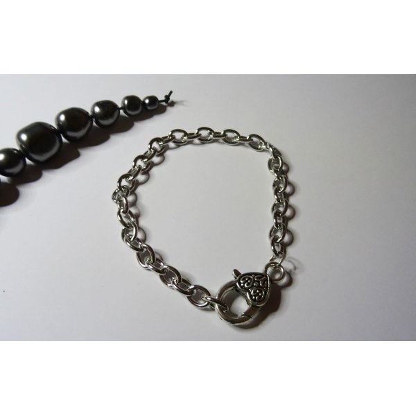 Bracciale a catena placcato argento con chiusura a cuore 20 cm