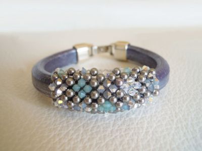 Bracelet en cuir épais Swarovski bleu