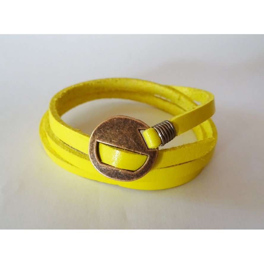 Bracciale in pelle gialla fine a triplo giro