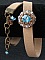 Bracelet Cuir naturel,  bijou Swarovski turquoise
