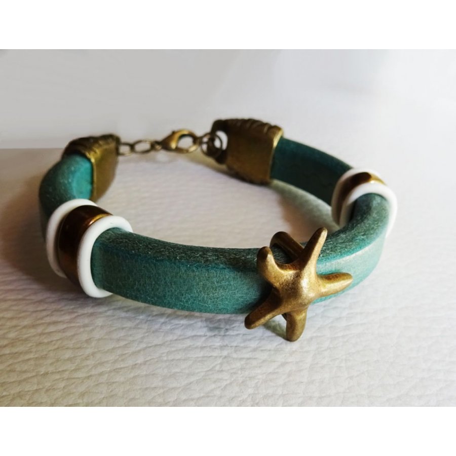 Bracciale in pelle Regaliz turchese Starfish