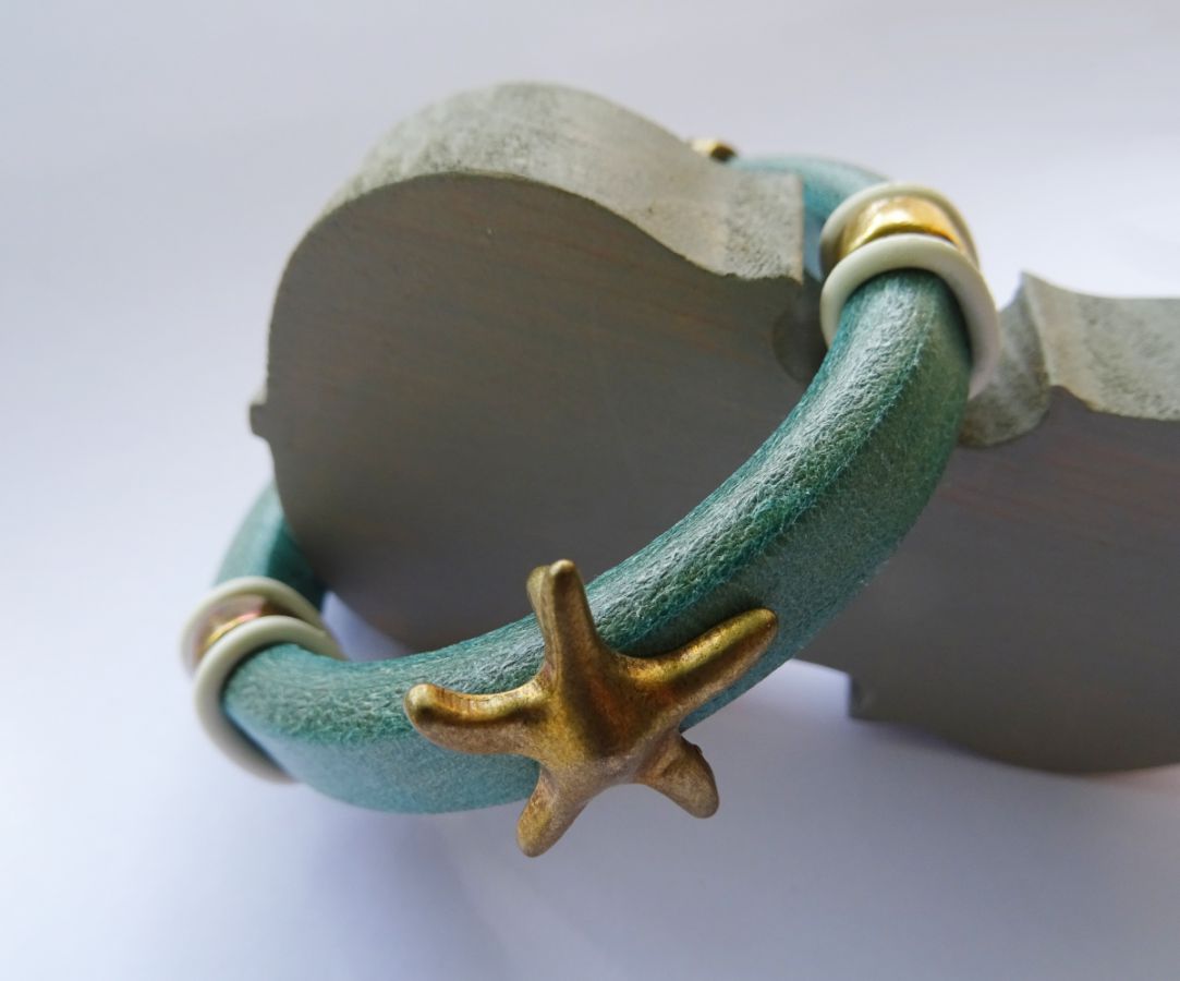 Bracciale in pelle Regaliz turchese Starfish