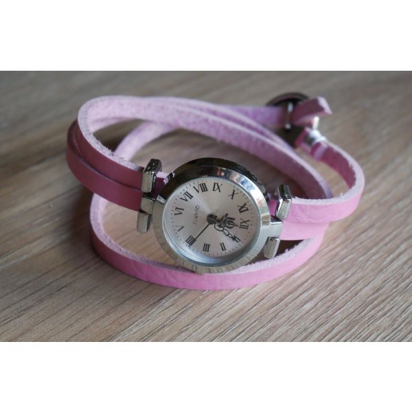 Bracciale in pelle rosa a triplo giro