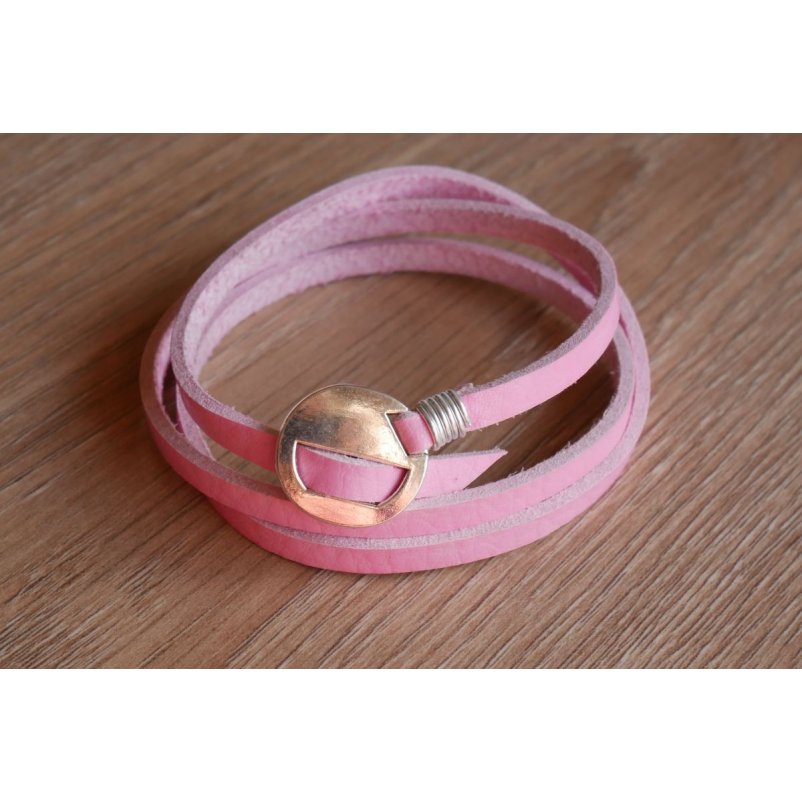 Bracciale in pelle rosa a triplo giro