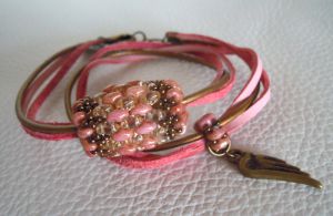 Bracciale Saipan a doppio giro in pelle rosa 