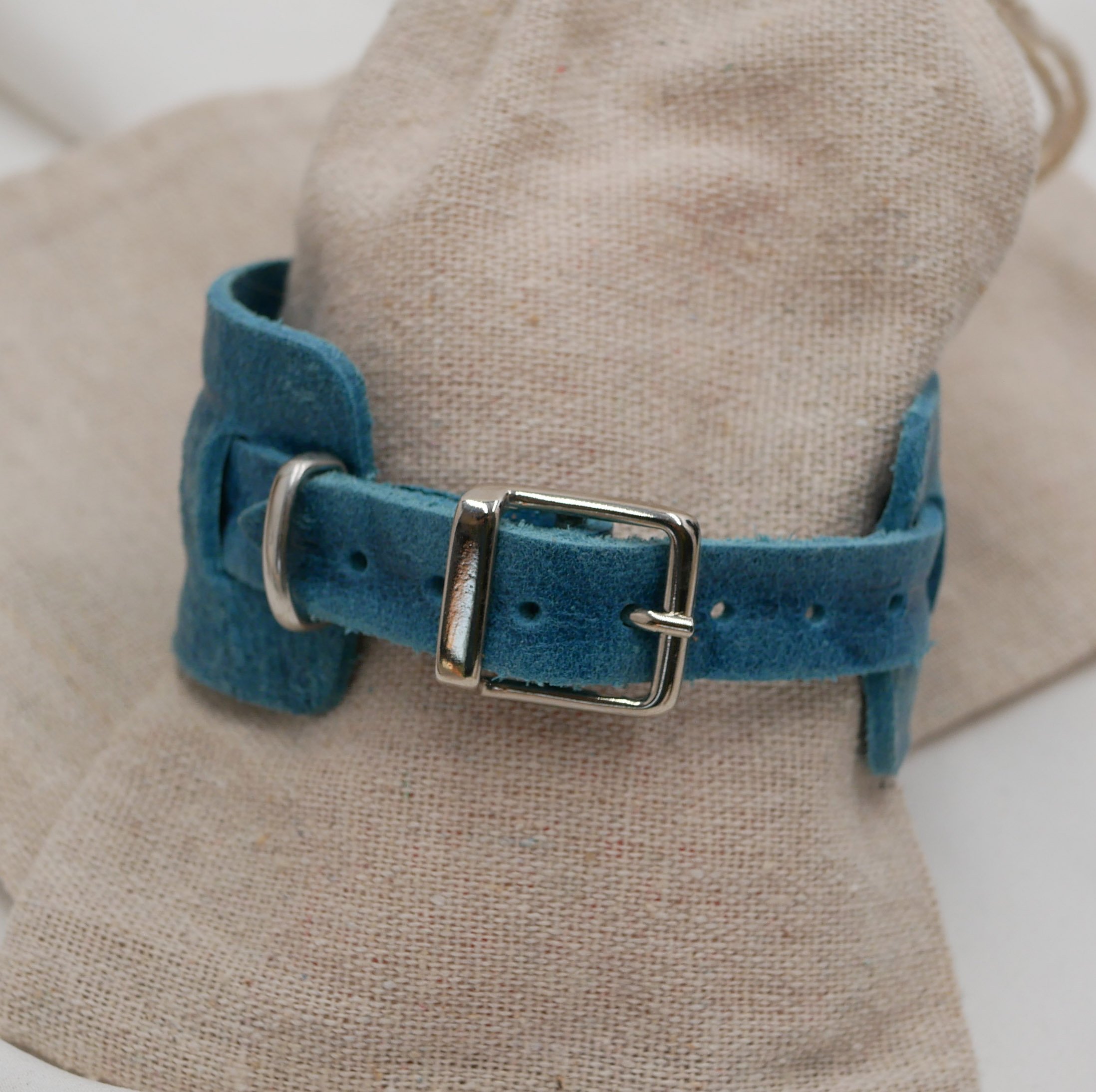 Bracelet manchette double cuir bleu turquoise pour femme