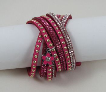 Bracelet manchette fuchsia strass breloque Fleur