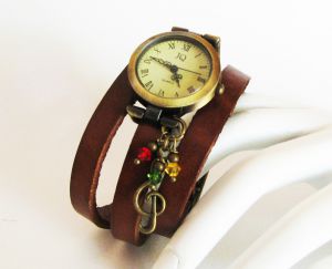 Montre triple cuir Marron  Rasta Reggae