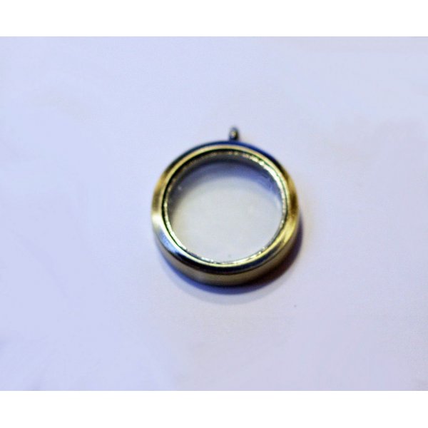Scatola di vetro a medaglione Ciondolo tesoro in bronzo dorato 30 mm