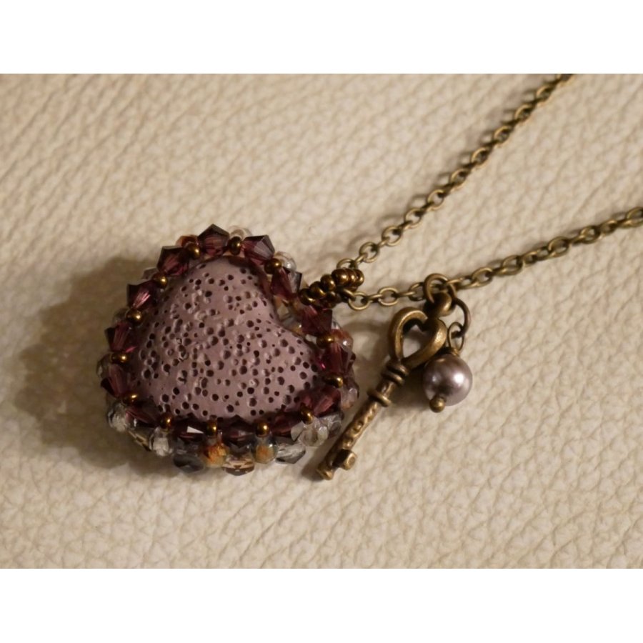 Pendentif  en kit Coeur pierre de lave diffuseur