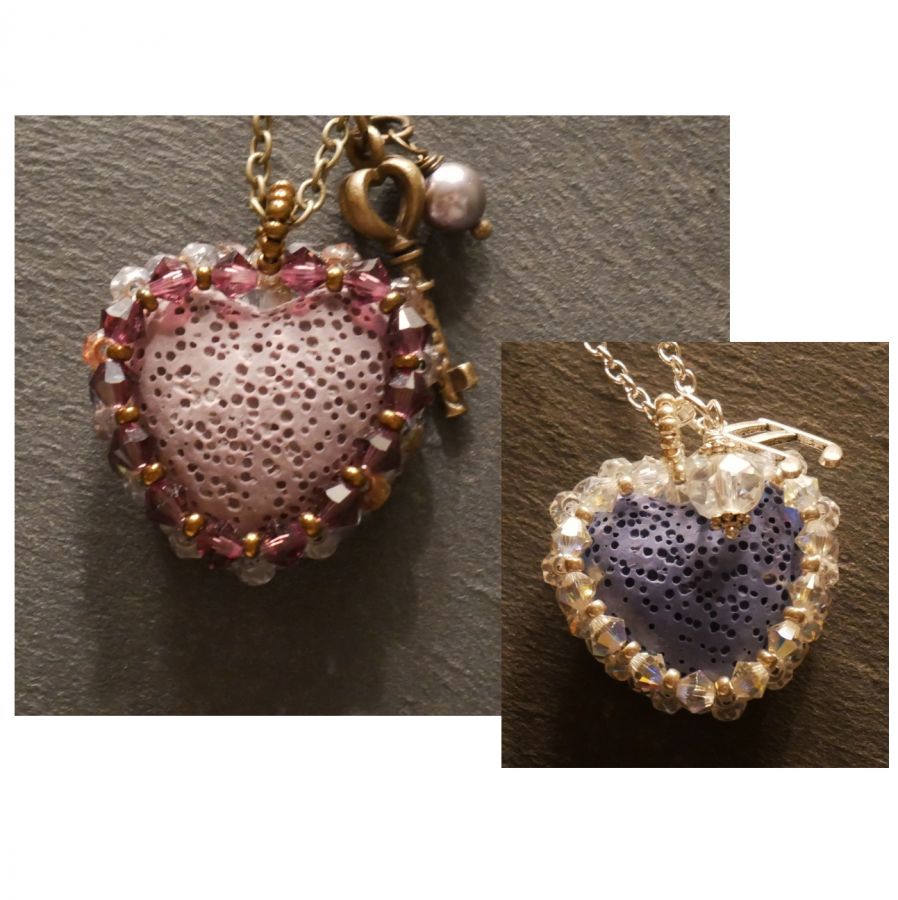 Pendentif  en kit Coeur pierre de lave diffuseur