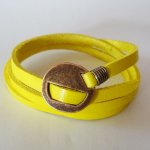 Bracciale in pelle gialla fine a triplo giro