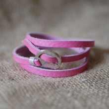 Bracciale in pelle Fucsia fine a triplo giro